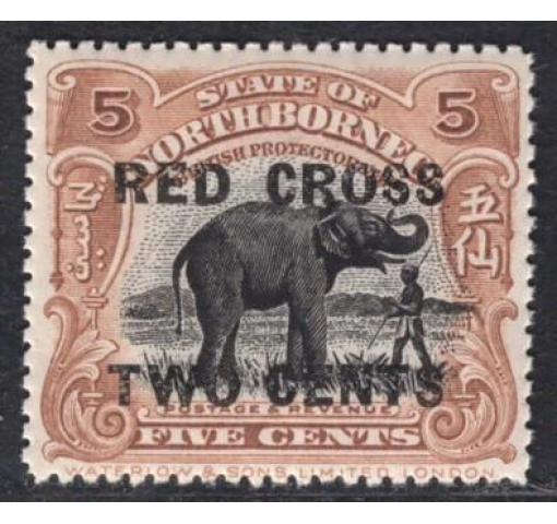 MALAYA, North Borneo, 2C. Red Cross/5C. Elephant 1918 **