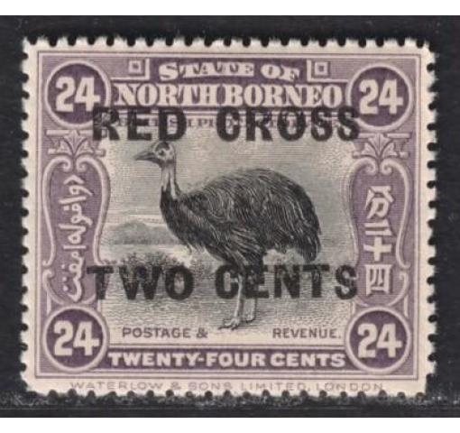 MALAYA, North Borneo, 2C. Red Cross/24C. Cassowary 1908 **