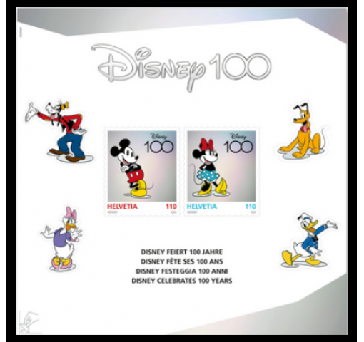 SWITZERLAND, Walt Disney, 100th Anniversary of Disney Cartoon M/S 2023 **