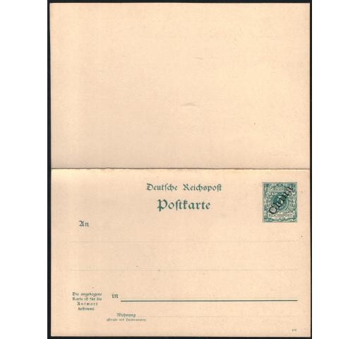 GERMANY, Post Office in China, 5Pfg.+5Pfg. Crown Postal Stationery Double-card 1899 **