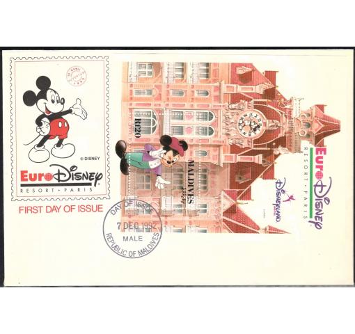 MALDIVES, Walt Disney, Opening of Euro Disney Paris M/S 1992 FDC