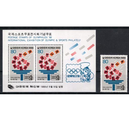 SOUTH KOREA, Stamp Exhibition OLYMPHILEX Set+M/S 1988 **