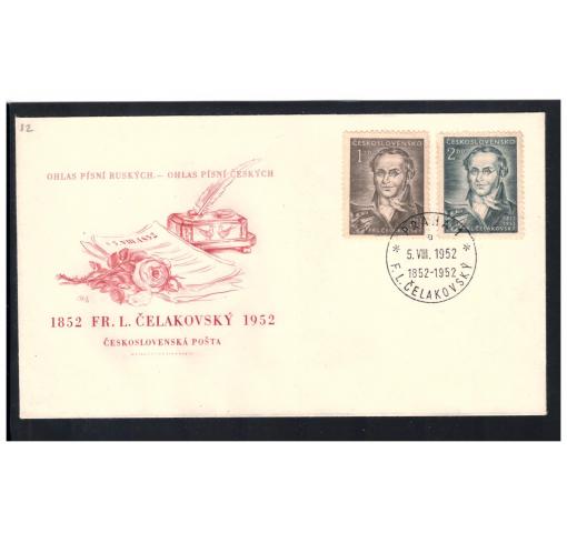 CZEKOSLOVAKIA, Death Centenary of Poet Celakovsky 1952 FDC