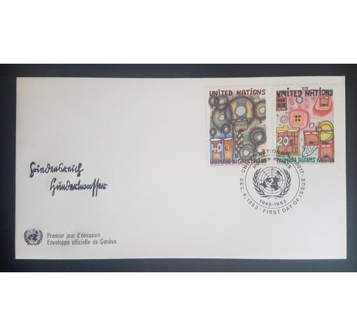 UNITED NATIONS, New York Office, 35th Anniversary of Human Rights/Hundertwasser 1973 FDC