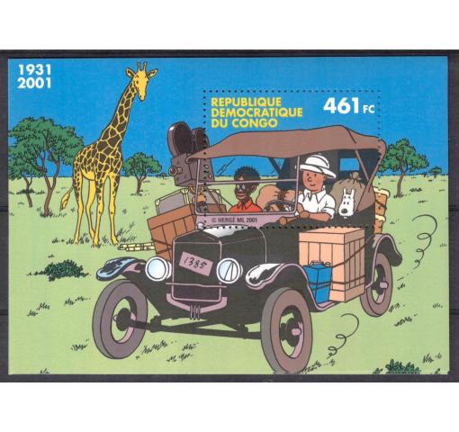 CONGO, 70th Anniversary of the Cartoon Tintin M/S 2001 **