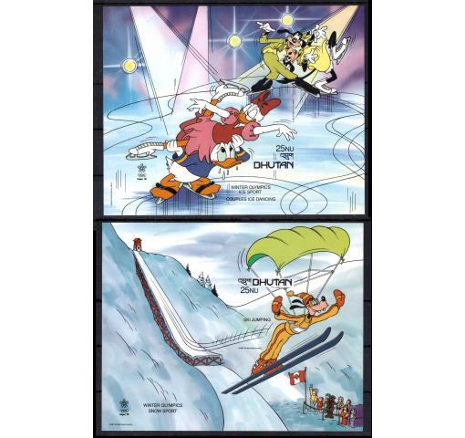 BHUTAN, Walt Disney, Olympic Winter Games Calgary, Set/2 imperf. M/S 1988 **