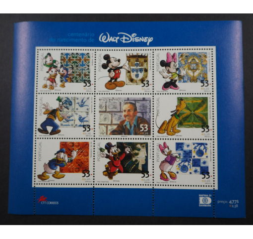 PORTUGAL, Walt Disney, Int. Stamp Exhibtion HAFNIA 2001 **